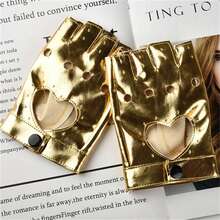 Găng Tay Nửa Ngón Punk, Găng Tay Khoét Hở Hình Trái Tim, Găng Tay Unisex - Vàng - Xem 1