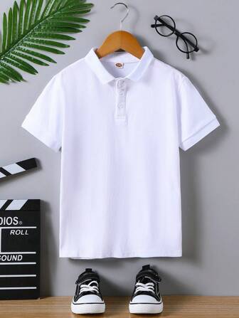 1pc Tween Boys' Short Sleeve Solid Color T-Shirt, Fashion Polo Shirt For Boys & Girls, Lightweight With Slight Stretch, Breathable For Summer. Slim Fit Design Highlights Snug Fit Look For Slim Tween Boys, Suggest Sizing Up For Slightly Tween Boys For More Comfort.
