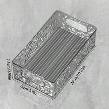 透明可堆疊桌面收納盒，適用於零食、書籍、口罩、護膚品及其他必需品 - 冰河紋[透明灰] - 查看 2