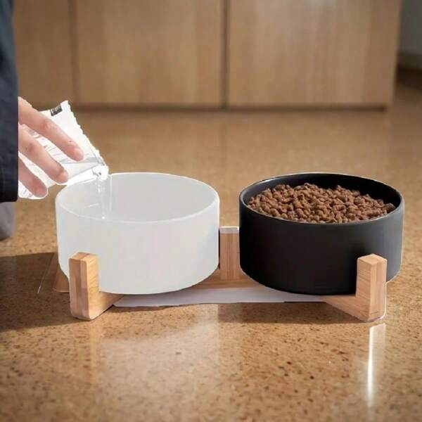 Bol en céramique double pour la nourriture des PET, antidérapant pour chats et chiens - évite les déversements et les glissades, facile à nettoyer et durable
