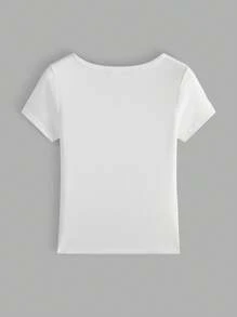 Camiseta de manga corta con cuello cuadrado de hilo tejido para mujer, simple y elegante, versátil, estilo ajustado y fresco, camiseta superior deportiva y cómoda que absorbe el sudor y es transpirable para fitness y otros deportes