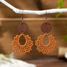 1 Đôi Bông tai hình tròn bằng gỗ phong cách Bohemian cổ điển dành cho nữ - Nhiều màu - Xem 13
