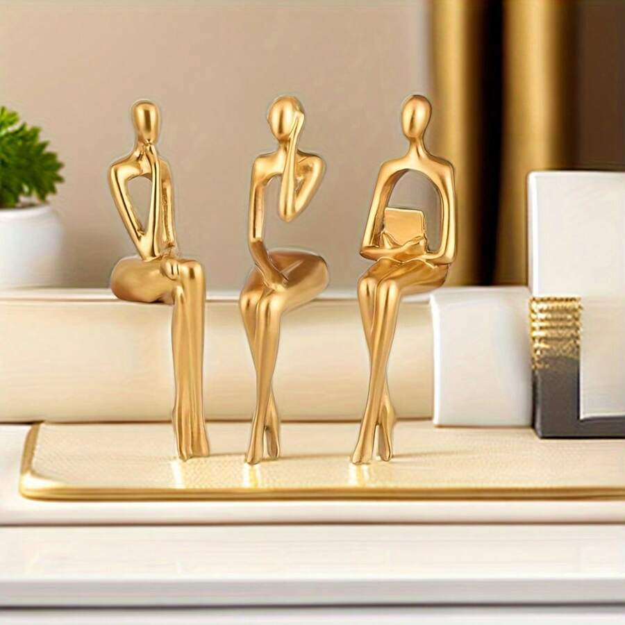 1 件/3 件/1 套坐姿小雕像装饰，奢华抽象装饰，适合家庭、客厅、橱柜、电视柜的最佳礼物 - 金色 - 查看 1