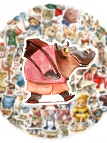 50 vellen vintage dierengraffitistickers, niet-repetitieve stickers voor reisbagage, geïsoleerde beker, telefoonhoesje, notitieboekje