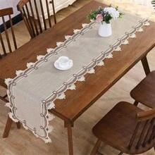 1buc, Aleer de masă, Aleer de masă din dantelă în stil retro, Aleer de masă creativ din dantelă din pânză, potrivit pentru decorarea casei, cârpă de masă dreptunghiulară de nuntă, foarte potrivit pentru eșarfă și husă de masă
