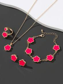 1 pieza Brazalete de trébol con suerte dulce, 1 pieza Anillo, 1 pieza de Aretes, 1 pieza Conjunto de Collar de San Valentín