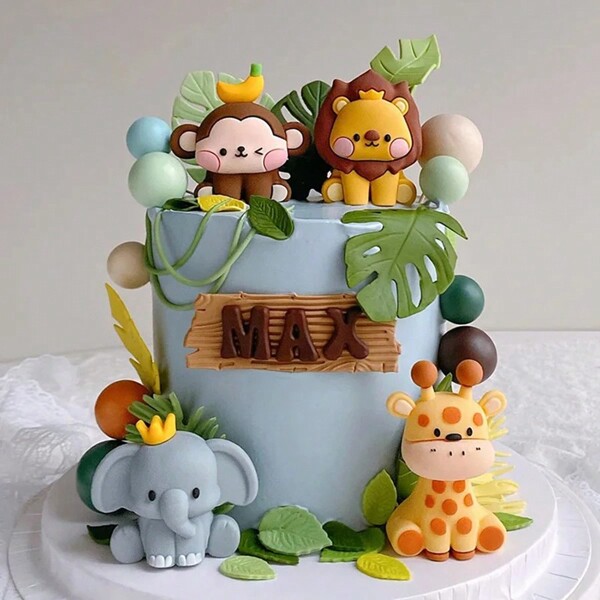 9pcs Wild One Cake Topper Jungle Animals Cake Decoration Giraffe Elephant Lion Tiger Cake Animals Birthday Party Decoration,Christmas
