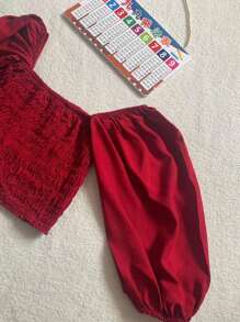 Women Tops - 酒紅色 - 查看 6