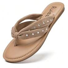 Women's Flat Slides Sandals, Round Open Toe Slip On Strapy Flip Flop Thong Summer Beach Shoes For Women - 咖啡棕 - 查看 2