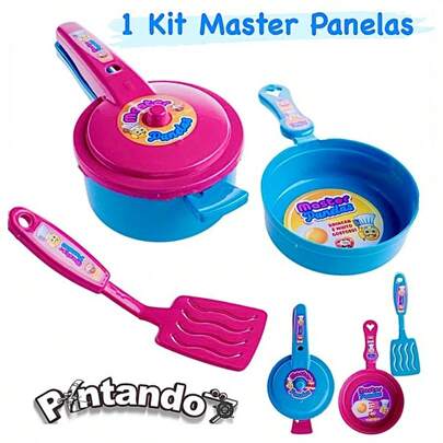 Kit Cozinha Master Panelas Brinquedo Infantil Panela de pressão, Frigideira e Espátula