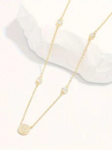 SYMFNY Eine 925 Sterling Silber personalisierte und schlichte künstliche Zirkoniumstein-Rundanhänger Halskette