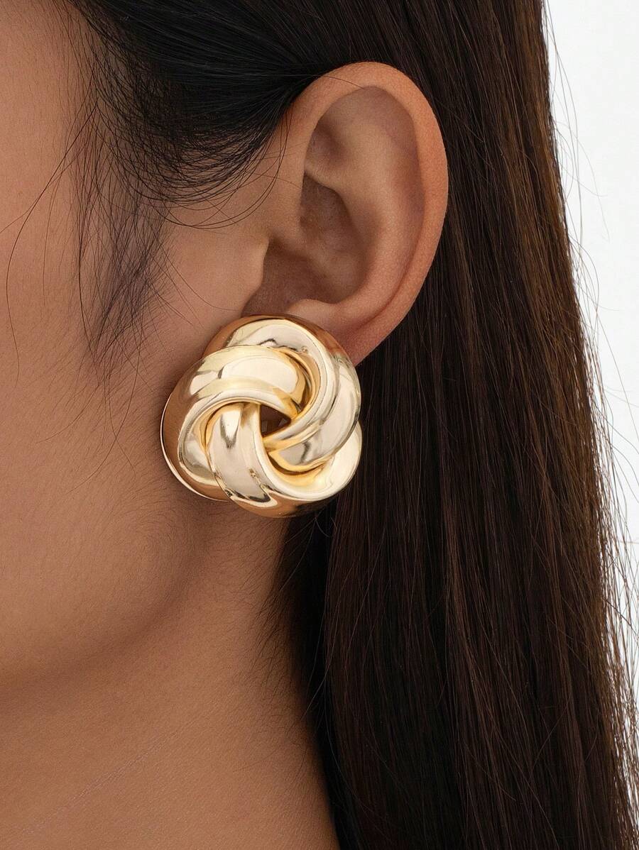 1pair Fashionable Simple Asymmetrical Geometric Twisted Knot Clip Earrings For Women, Holiday Mother Day Gift - Gold - View 1