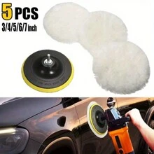 5入組汽車練光盤組針織打磨輪工具3/4/5英寸鑽頭打磨盤套裝，適用於汽車練光機，自動車漆打蠟保養 - 白色 - 查看 3
