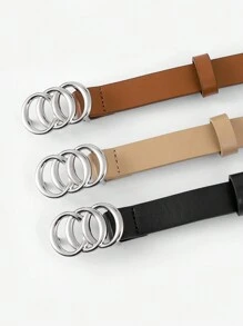 3 Piezas Cinturón De Cintura De Mezclilla Casual Simple Para Mujeres/adolescentes Con Hebilla De Pu - Multicolor - Ver 10