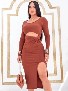 Women Dresses - Rust Brown - View 9