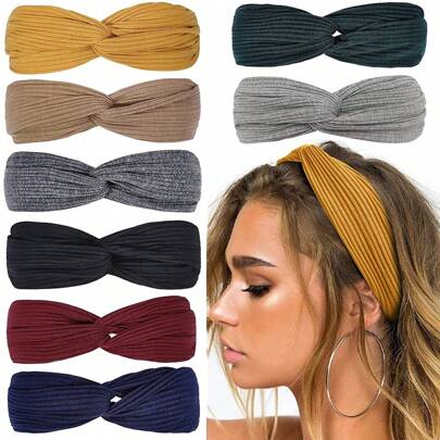 Headbands For Women Twist Knotted Women Head Bands Boho Stretchy Hair Bands Non Slip For Girls Criss Cross Turban Plain Headwrap Yoga Workout Vintage Hair Accessories, Solid Color Bow Fall Winter For Vacation Outfits Woman Elegant Scarf Women Bandanas Soft Headwrap