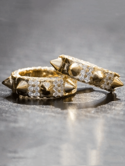 1 Pair Cubic Zirconia Personalized Punk Men Women Hoop Earring Fashion Iced Out Cubic Zirconia Rivet Hoop Earrings Unisex Hip Hop Earrings Rock Hip Hop Jewelry