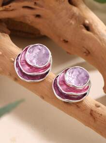 1 Par de brincos de argola redondos, Multicamadas e coloridos de liga de zinco esmaltados, elegantes e minimalistas, criativos e originais, adequados para uso diário de mulheres, banquetes, festas e presentes de madrinhas.
