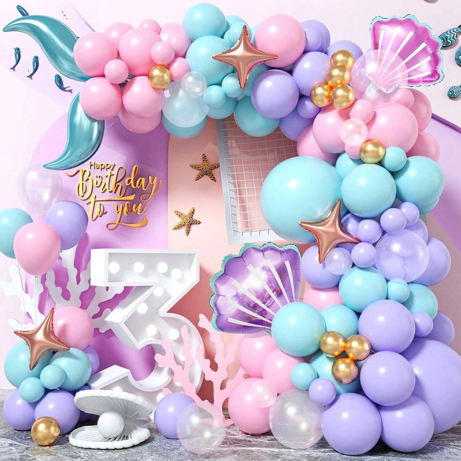 162pcs Mermaid Balloon Arch Kit Pastel Pink Purple Teal Blue Gold best-diy-mermaid-party-decorations-your-guests-will-love