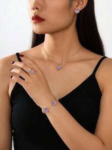1 pieza Brazalete de trébol con suerte dulce, 1 pieza Anillo, 1 pieza de Aretes, 1 pieza Conjunto de Collar de San Valentín