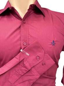 Camisa Social Masculina Manga Longa Slim Fit Casual Super - Vinho - Visão 3