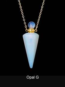 1pc Gold Color Stainless Steel Natural Stone Cone Perfume Bottle Necklace For Women Men Healing Black Obsdian Clear Quartz White Crystal Rose Quartz Pendant Reiki Essentials Oil Diffuser Vial Necklace H119