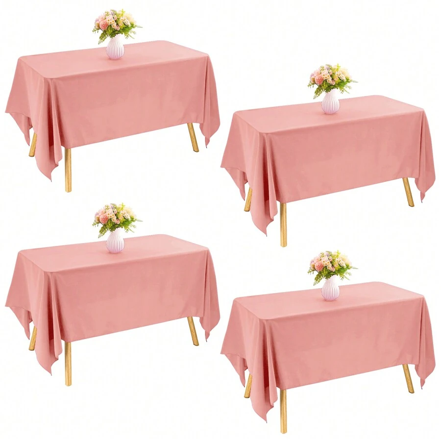 4 Pack Rectangle Tablecloth For 6 FT/8 FT Rectangle Tables Washable Polyester Table Cover For Wedding Dining Table Buffet Parties Banquet Decoration - Hoa hồng bụi - Xem 1