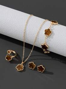 1 pieza Brazalete de trébol con suerte dulce, 1 pieza Anillo, 1 pieza de Aretes, 1 pieza Conjunto de Collar de San Valentín