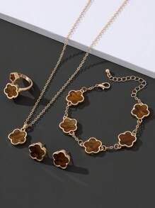 1 pieza Brazalete de trébol con suerte dulce, 1 pieza Anillo, 1 pieza de Aretes, 1 pieza Conjunto de Collar de San Valentín