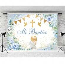 First Baptism Photography Backdrop Holy Christening Party Decor Banner Photo Background God Bless Flowers,