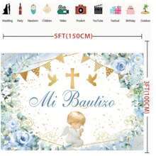 First Baptism Photography Backdrop Holy Christening Party Decor Banner Photo Background God Bless Flowers,