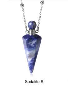 1pc Gold Color Stainless Steel Natural Stone Cone Perfume Bottle Necklace For Women Men Healing Black Obsdian Clear Quartz White Crystal Rose Quartz Pendant Reiki Essentials Oil Diffuser Vial Necklace H119