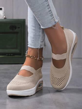 Zapatos deportivos de suela gruesa con cojín de aire para mujer, zapatos cómodos con tacón de cuña y huecos, zapatos transpirables para caminar al aire libre y correr