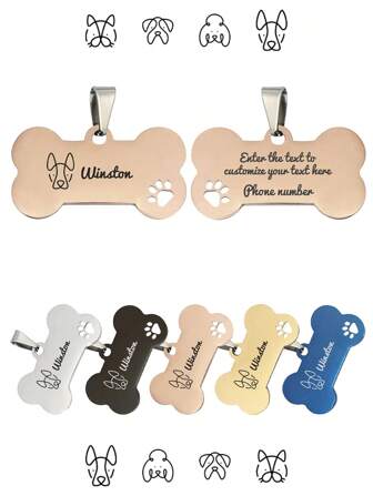 1pc Personalized Customized Champagne-Colored Bone-Shaped Pet ID Tag. The Back Of The Tag Can Be Customized With The Pet Name, Contact Information, And Address, Etc. The Tag Can Prevent The Pet From Getting Lost With Engraved Words. Suitable For Small And Medium-Sized Dogs And Cats. Ornamental,Engraved,Stainless Stylish,Fashion,Colorful,Vintage,Cute,Contracted,Cuties Custom,Unique,Customized,Personalized Pet For Anniversaries,For Birthdays