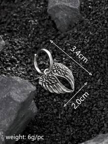 1入組不鏽鋼愛心天使翅膀吊墜男款時尚耳環 - 銀色 - 查看 3