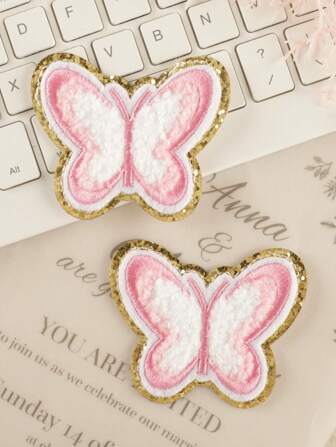 1 Set Of 2 Butterfly Embroidered Badges DIY Iron-On Cloth Stickers For Clothing And Accessories