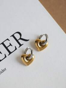 Pendientes con forma de corazón de acero inoxidable, a prueba de agua, en color oro vintage y plata, ideales para uso diario, San Valentín, mamá, madre, Día de la Madre, regalo