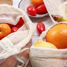 1pc Organic Mesh Produce Bag, Reusable Vegetable & Fruit Storage Bag With Drawstring - White - View 2