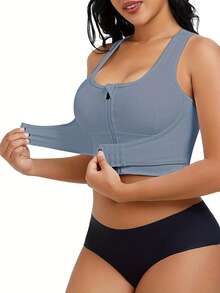 瑜伽 1 件女式防季节柔软舒适涤纶纤维材质内衣带拉链设计适合运动、内衣 - 藍色 - 查看 4