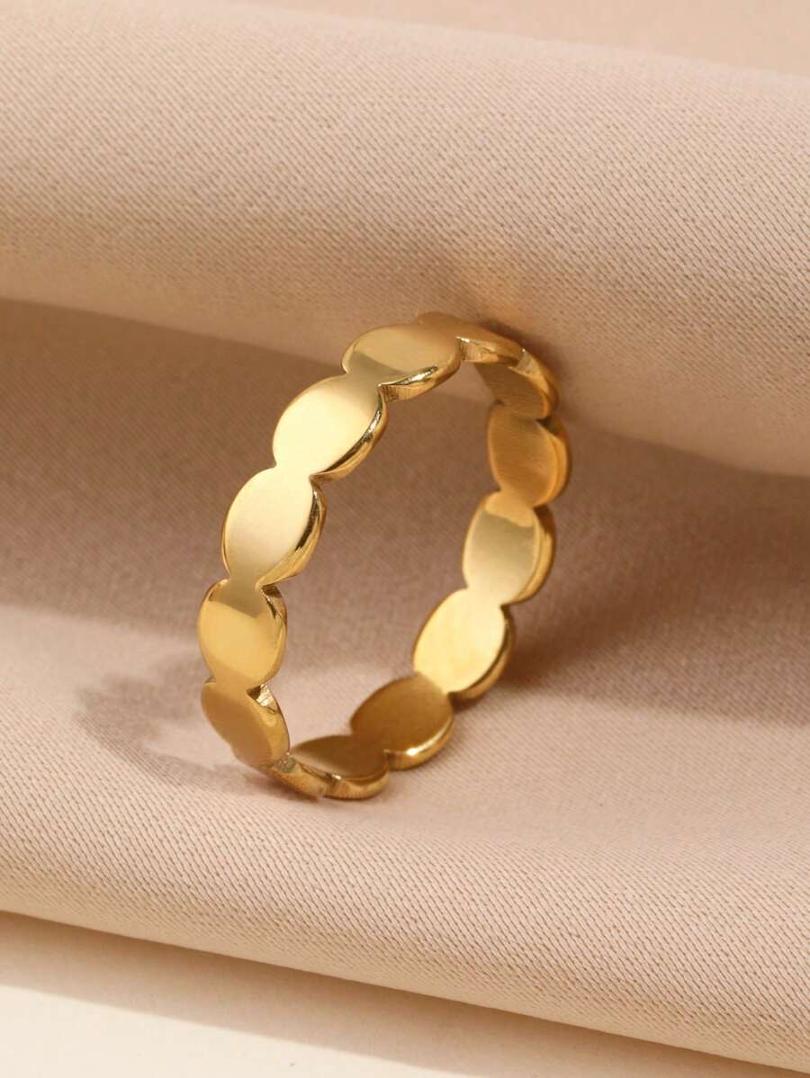 1 Pieza Anillo Único Para Mujer De Círculo Simple Y Moderno En Acero Inoxidable Dorado Amarillento, Adecuado Para Decoración Diaria O Regalo