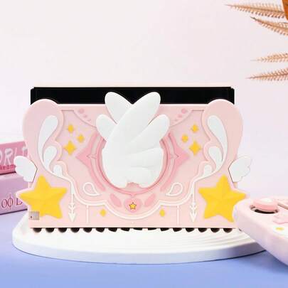 GeekShare 1 pieza Funda protectora de silicona con diseño de alas de estrella rosa compatible con el dock SwitchSwitch OLED