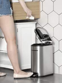 SONGMICS Cubo de Basura Delgado, Cubo de Basura Pedal de 10 L, Acero, Cubo Interior Extraíble, Cierre Lento, para Espacios Estrechos, Plata MLTB10NL - Plateado - Ver 2
