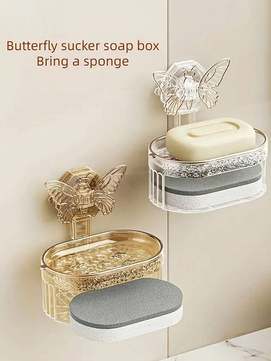 1 hộp đựng xà phòng hình bướm bền bỉ -Gắn tường, không đục lỗ, có thể thoát nước -Hoàn hảo cho khách sạn và gia đình - Vàng - Xem 1