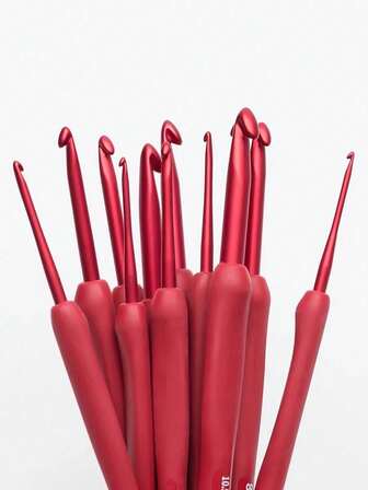 4入組單頭鉤針，附有紅色矽膠握把