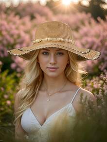 女士草编太阳帽宽边可折叠沙滩帽 UV UPF 50+ 夏季防晒旅行帽女 - A - 查看 10