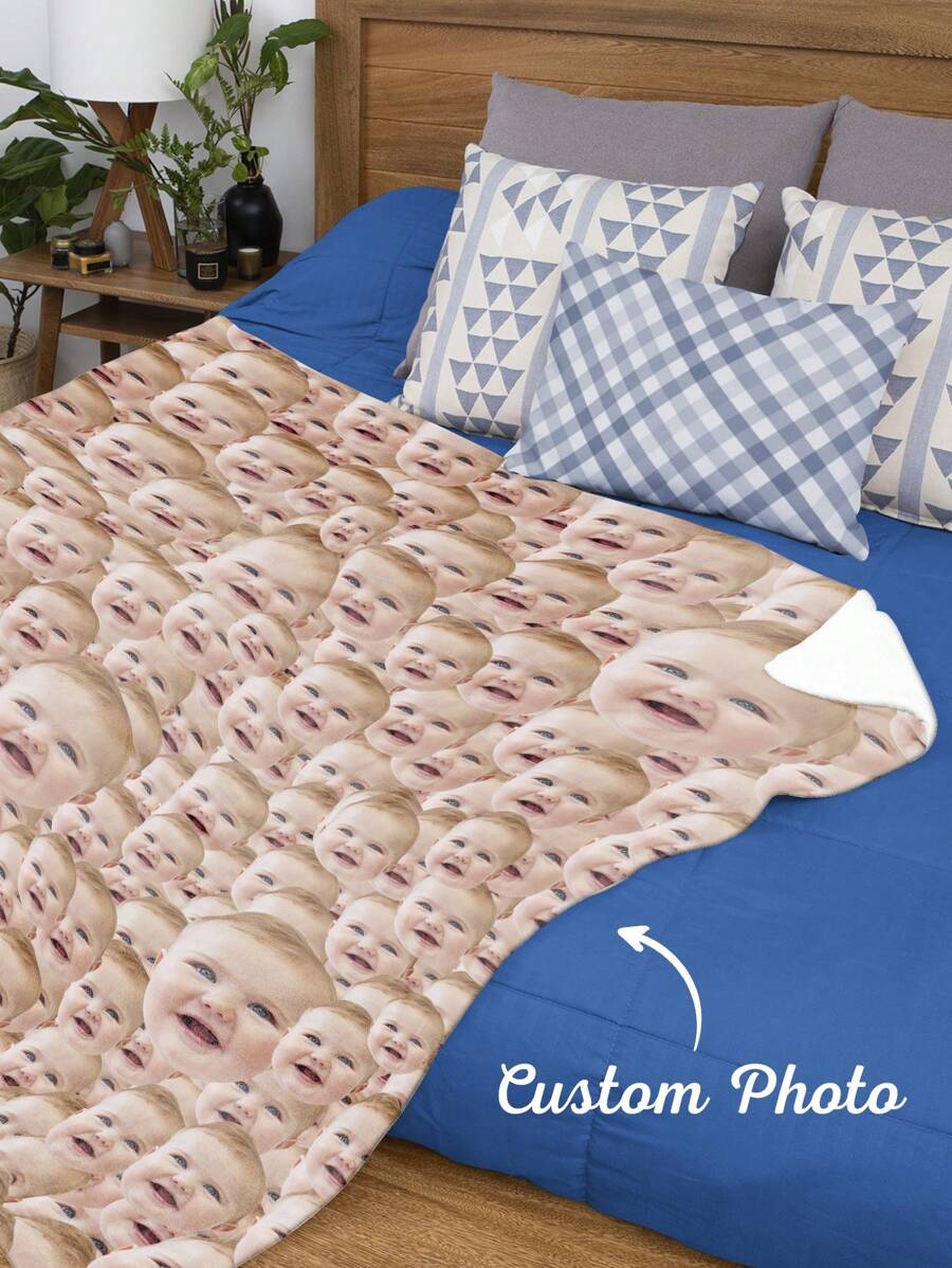 1pc Custom Photo Blanket, Personalized Blanket With Photo And Text