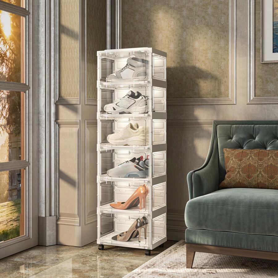 Mayi Box Foldable Shoe Storage Organizer For Closet With Wheels And LED