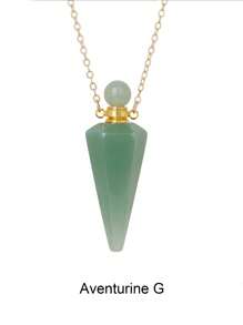 1pc Gold Color Stainless Steel Natural Stone Cone Perfume Bottle Necklace For Women Men Healing Black Obsdian Clear Quartz White Crystal Rose Quartz Pendant Reiki Essentials Oil Diffuser Vial Necklace H119