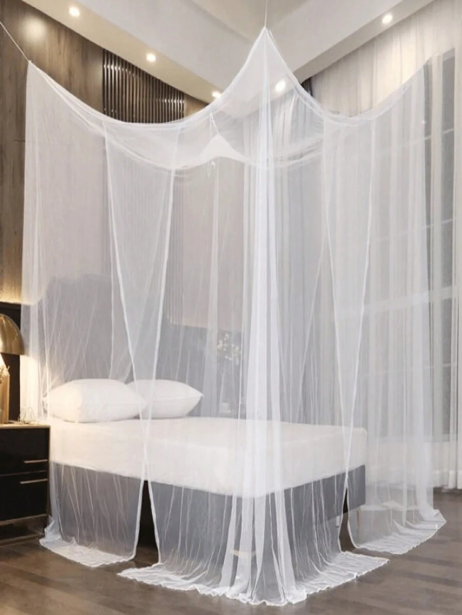 1 pieza grande Mosquitera cuatro esquina para cama Pabellón, Dosel de cama elegante Mosquitera, para dormitorio, invitado habitación - Blanco - Ver 1