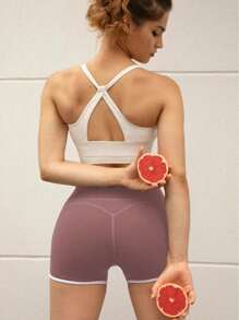 Women Sports Shorts High Waist Workout Shorts With Built-In Briefs Compression Running Shorts For Yoga, Gym, Cycling Booty Shorts Women Boxer Shorts Jogger Shorts - Pink - View 2